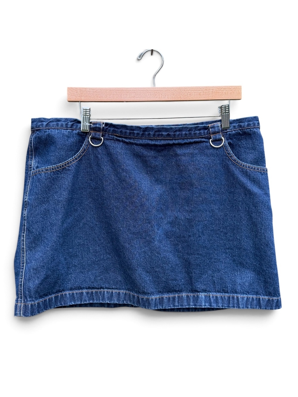 Vintage Old Navy Blue Jeans Denim Mini Skirt With Metal D-Ring Hardware Size 16